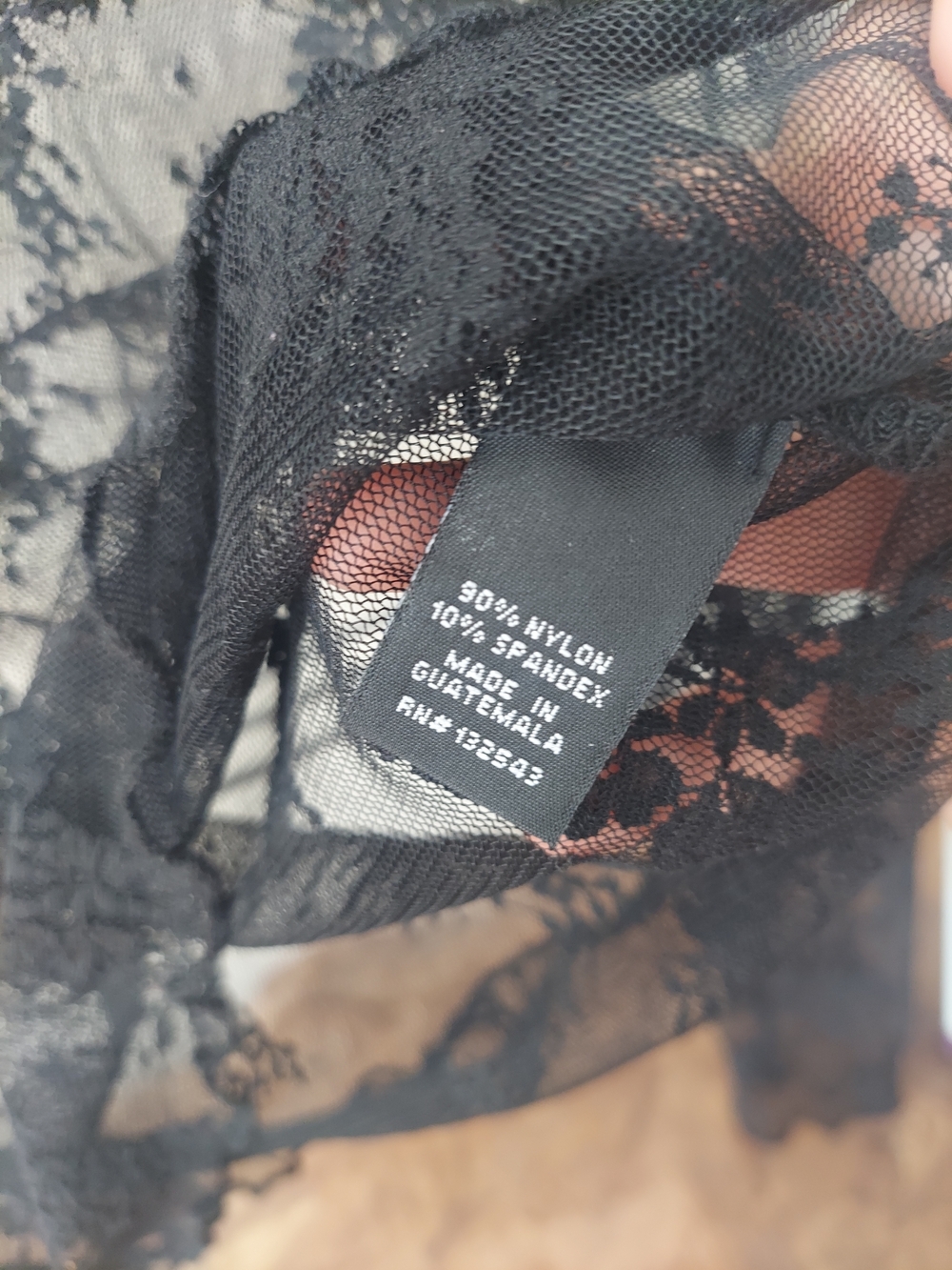 SOLD Black Lace Long-Sleeve Sheer Top - Picture 3 of 7